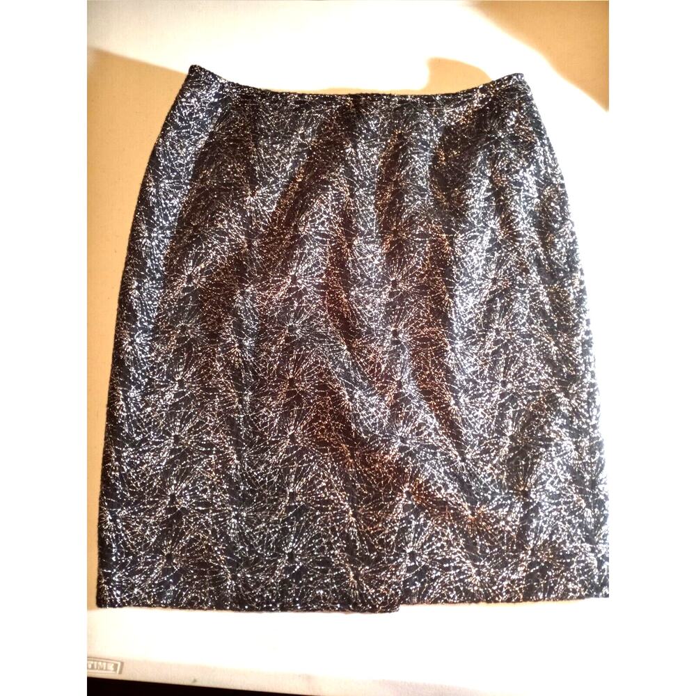 Jones New York Skirt Pencil Black Silver Threading Size 6P